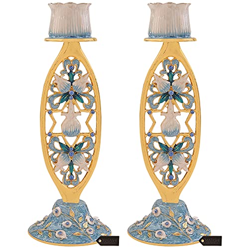 Matashi MTCDL3276LB Shabbat Candlestick Holder (2-Piece Set) Hand-Painted cover