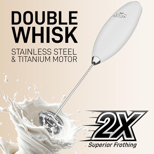 Image of Zulay Kitchen Powerful Milk Frother Wand With Duracell Batteries - Ultra Fast Handheld Drink Mixer - Electric Whisk Foam Maker for Coffee, Lattes, Cappuccino & Matcha - Double Whisk - White
