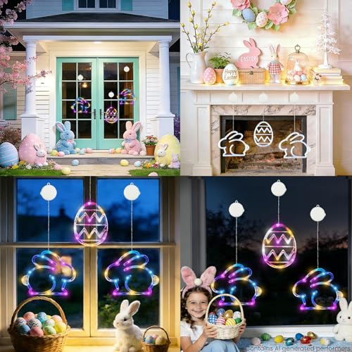 Décorations de fenêtre de Pâques à piles BHCLIGHT avec ventouse