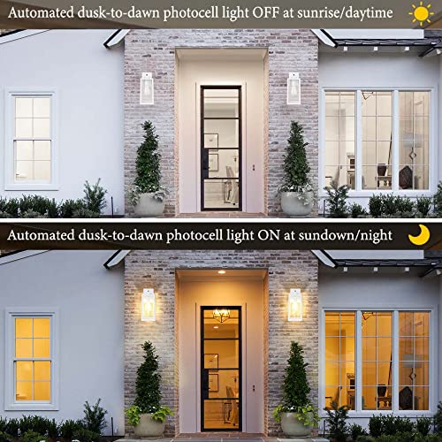Cinoton Dusk To Dawn Outdoor Wall Sconce, White Waterproof Outdoor Light Fixtures Wall Mount, Photocell Sensor Porch Lights, Wall Lantern, E26 Exterior Wall Lamp Lighting Fixture For Garage, Doorway #TOP1