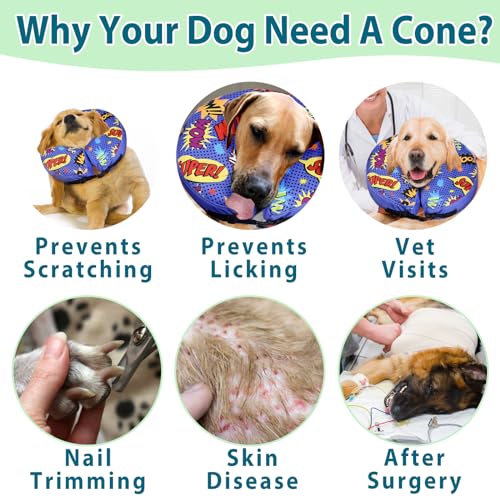 Image of Crazy Felix Inflatable Dog Cone for Large Medium Small Dogs Soft Cone for Dogs After Surgery to Stop Licking and Scratching Donut Dog Recovery Collar with Pattern Elizabethan Collar for Dogs(Blue,XS)