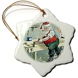 3dRose ORN_172730_1 Santa Using Table Saw Making Special Toyin His Workshop Snowflake Ornament, Porcelain, 3-Inch