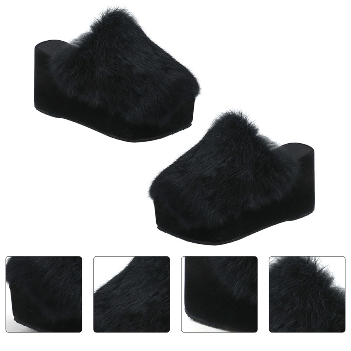 PACKOVE Pantuflas de Peluche para Mujer Suela Gruesa Negra 36