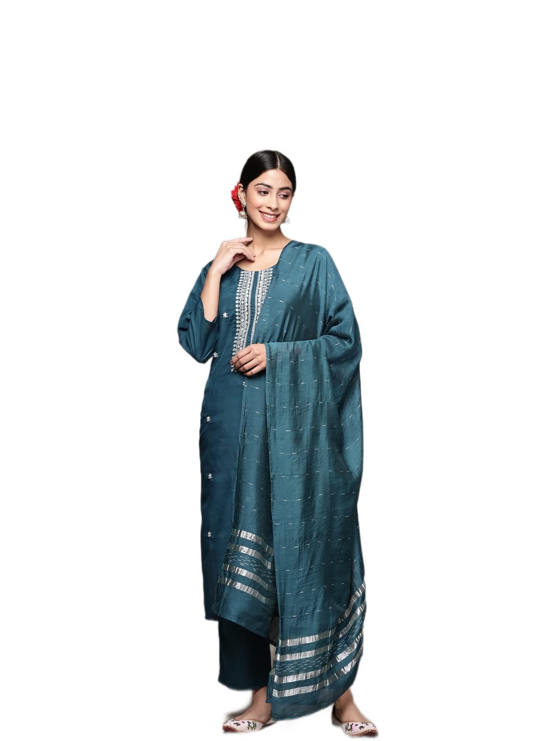 Costume kurta brodé en mélange de soie anubhutee de qualité premium - 8