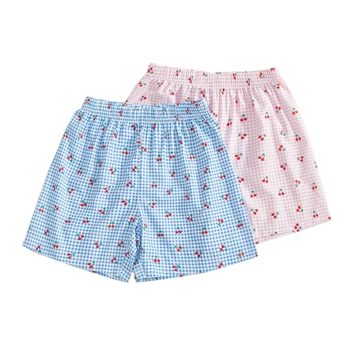 ZAXARRA 2 Pack Toddler Girls Shorts Set Fashionable Cherry Print Shorts Summer Clothes for Baby Daily Use (Blue+Pink, 9-12 Months)
