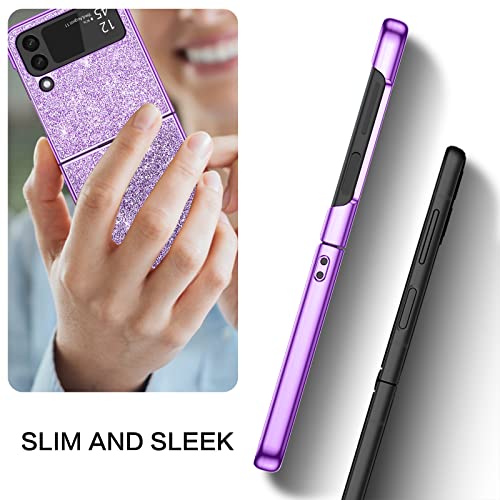 Bentoben Samsung Galaxy Z Flip 4 Case, Phone Case Samsung Z Flip4 5G, Sparkly Glitter Slim Thin Shockproof Protective Hybrid Hard Pc Soft Tpu Bumper Drop Protection Girl Women Boy Cover, Purple Design #TOP2