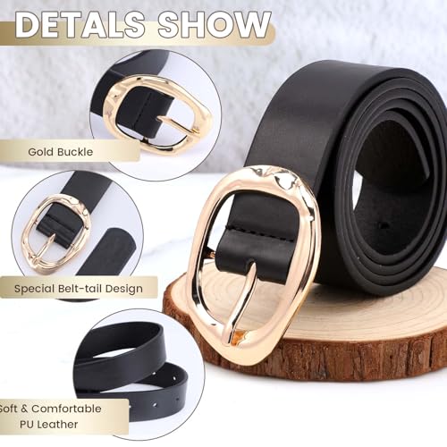 Black Leather Belt Women Black Belt Womens with Liquid Shapes Gold Buckle Waist Belts for Jeans Pants Dresses Ladies Belts3