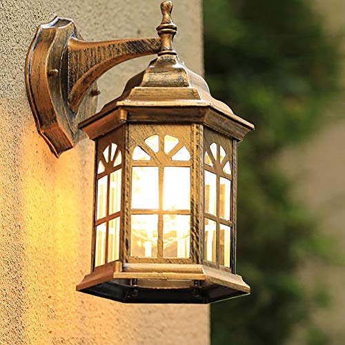 Preisvergleich Produktbild Lyghtzy Klassische Country Design Castle Außenleuchte, Aluminium Wandleuchte Aussen für Veranda, Haustür, Balkon, Terrasse, Gartenbeleuchtung, IP65, E27 (Antikes Messing)