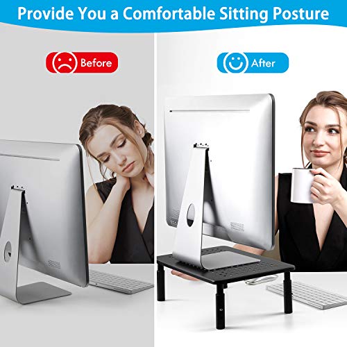 LORYERGO Monitor Riser Stand - 3 Height Adjustable Computer Stand, Laptop Stand Riser with Metal Vented Platform & Underneath Storage for Printer, Desk Organizer for Office & Home