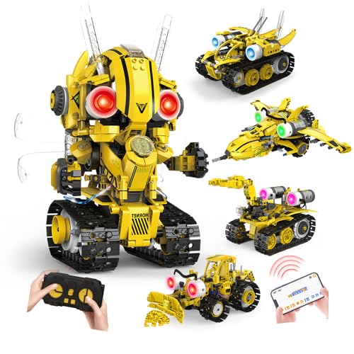 Image of 5-in-1 STEM RC Robot Building Blocks Kit, Educational Toys Age 6-12 | Remote & app controlled rechargeable motorized, 673pcs, LED light & sound, programming coding - birthday gift 7-10 yr