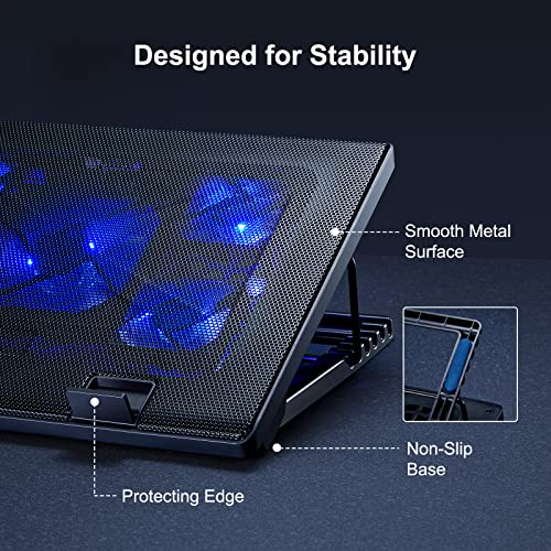 AMERIERGO-Laptop-Cooling-Pad-Adjustable-Laptop-Cooler-Stand-with-5-Quiet-Blue-LED-Fans-Laptop-Cooling-Fan-for-10-19-Gaming-Laptop-Computer-Cooling-Pad-with-2-USB-Ports-and-1-Cable