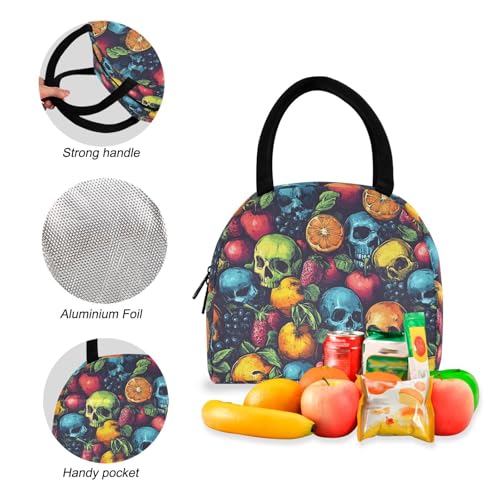Backpack Lunch Bag Set Fruits Skulls Print, Big Storage Travel Backpacks with Insulated Lunch Box for Office Hiking Picnic4