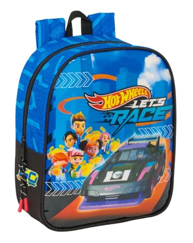 Safta HOT WHEELS LET'S RACE - Mochila Infantil, Mochila Niño, Mochila Escolar, Adaptable a Carro, Ideal para Guardería, Cómoda y Versátil, Calidad y Resistencia, 22x10x27 cm