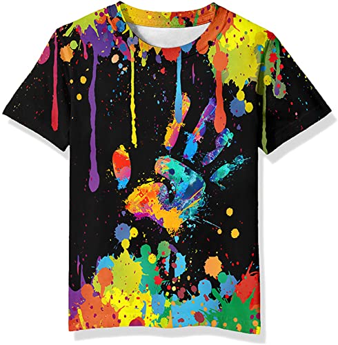 Neemanndy Kids Shirt With 3D Print Paint Splatter Graphic Design Cool Shirts For Boys And Girls, 8-10 Years #TOP22