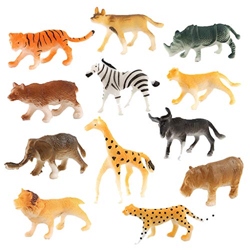 Generisch Juego de figuras de animales de la selva de plástico salvaje, educación, 12 unidades, diferentes figuras de plástico educativas (multicolor, talla única)