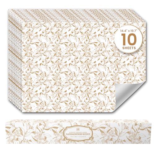 Sandalwood Scented Drawer Liners for Dresser Drawers (10 Large Sheets 19.7 x 14.4) - Non Adhesive Drawer Paper Liner for Bedroom Dresser & Closet Shelves by Lindas Essentials