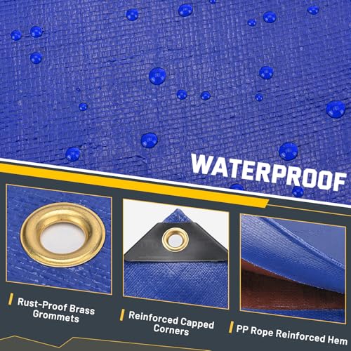 Image of Kesfitt Tarp Heavy Duty Waterproof 8x10FT,16 Mil Thick Tarps Tear&Fade Resistant,UV Resistant,Poly Tarp Cover with Grommets and Reinforced Edges for Outdoor Camping Pools Boat