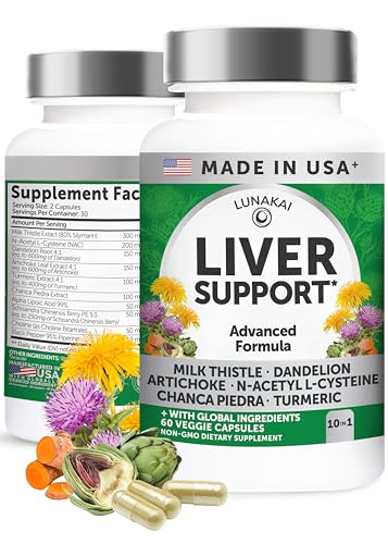 Lunakai USA Made Liver Cleanse Detox & Repair - 10-in-1 with Milk Thistle & NAC Liver Support Supplement Capsules for Men & Women Daily Health Non-GMO 60ct