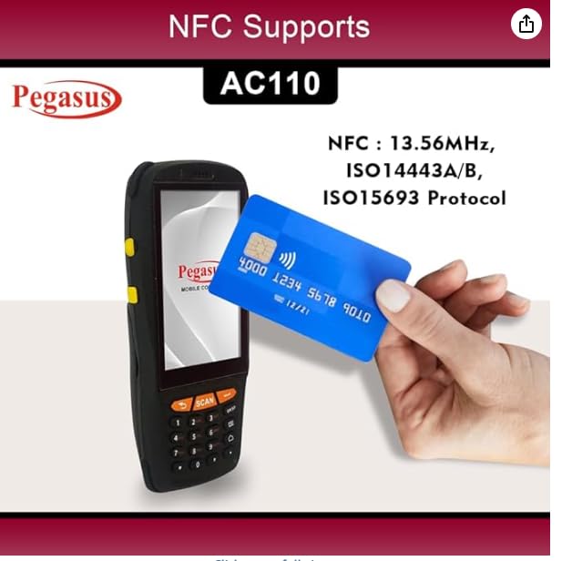 Image of Pegasus AC110 Rugged Android Handheld Terminal PDA | 1D /2D Barcode Scanner, NFC, GPS, 4G /WiFi /Bluetooth | 3.2 inch Touchscreen Portable Data Collector for Retail, Warehouse & Logistics