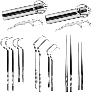Eachave 7Pcs 2 Set Portable Stainless Steel Toothpicks Pocket Set, Pocket Keychain Reusable Metal Toothpicks Holder for Outdoor Picnic Camping Traveling