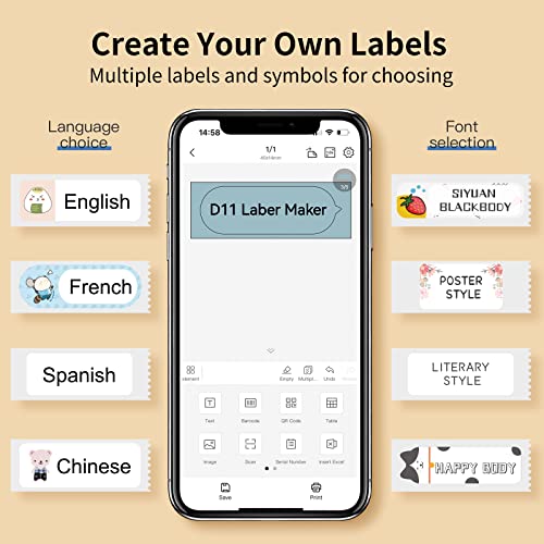 Ptjoo Smart Label Maker With Tape, D11 Thermal Label Printer Wireless Bluetooth Sticker Printer Inkless Label Makers Machine With Rich Templates Symbols Fonts For Home Office Organization (Black) #TOP2