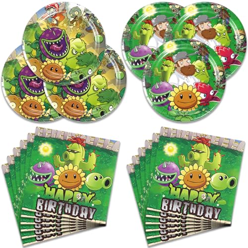 40Pcs Plants Zombies Birthday Party Supplies include 20 plates 20 napkins for the Plants Zombies party decoration