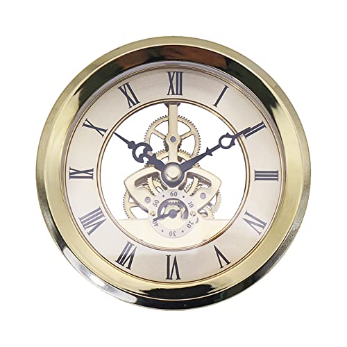 Carkio 4 1/16 Zoll Transparent Uhr Einsatz Runde Quarzuhr Eingebaute Uhr mit römischen Ziffern Quarzwerk DIY oder Repari Uhr Zubehör (Gold) Cover
