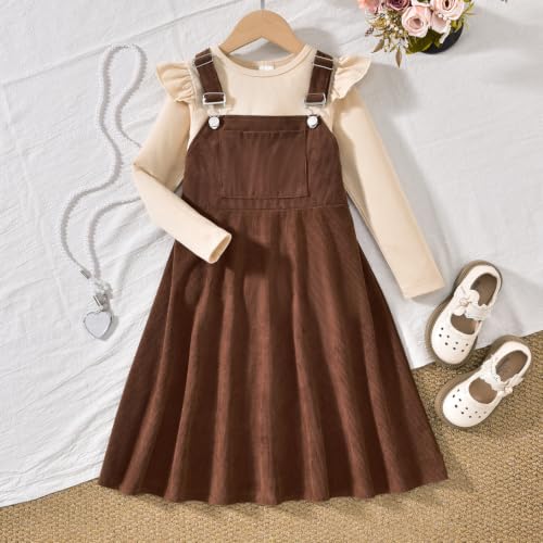 Image of HIHA Little Girls Adjustable Corduroy Pinafore Overall Dress Set Size 6-12