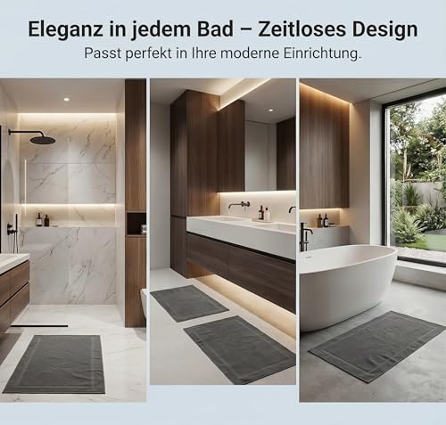 Komfortec 2er Badvorleger aus 100% Baumwolle, 800 GSM, Waschbar, Badematte, Badteppich, Saugfähig, Frottee, 50x80 cm, Anthrazit Grau