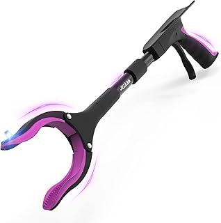 Jellas 23" Grabber Reacher Tool with Shoehorn, Foldable Grabber Tool with Heavy Duty - Grab Reaching Tool for Elderly, Pickup Trash, 360° Rotating Jaw with Magnetic Tip, Arm Extension, Purple