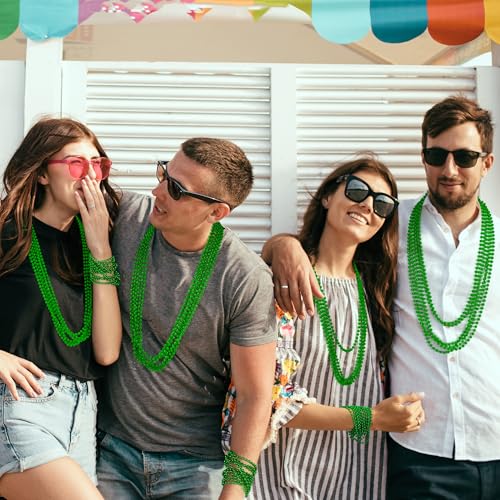 Image of EOBOH 50PCS St Patricks Day Necklace, St. Patrick's Day Green Bead Necklace Accessories, Metallic Irish Saint Patrick Mardi Gras Necklaces Bulk, Parade Accessories for Mardi Gras St. Patricks Party