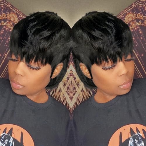 QiaQiaRing Mullet Human Hair Wigs for Black Women Mullet Short