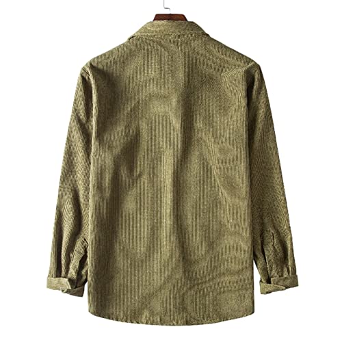 Maiyifu-GJ Mens Long Sleeve Corduroy Shirts Solid Color Button Down Ribbed Fall Tops Lightweight Casual Warm Shacket Jacket (Armygreen,Medium)