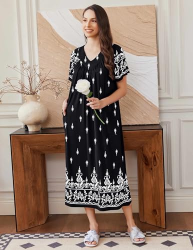 Ekouaer Long Nightgowns for Women Short Sleeve House Dress with Pockets Full Length Loungewear S-3XL2