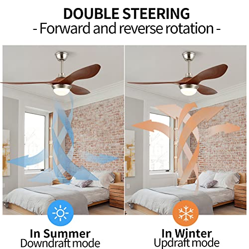 Surtime 52" Ceiling Fans With Lights And Remote Control, Indoor And Outdoor Modern Reversible Ceiling Fan Dimmable Led Light For Patios Farmhouse Living Room (With Lighting Memory Function) Brown #TOP3
