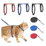 Cat Harness with Leash, 3-Pack, Unique Stars Moon and Paw Heart Design, Escape Proof, Walking, Small