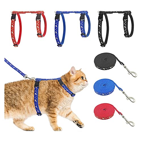 Cat Harness With Leash, 3-Pack, Unique Stars Moon And Paw Heart Design, Escape Proof, Walking, Small Medium Large, Black, Red, Blue, Adjustable, Safe, Set Of 3 #TOP4