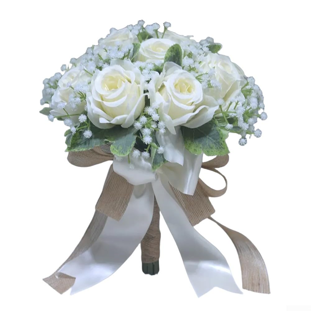 Bouquet de mariage sans flétrissement roses artificielles blanc crème pour shooting photo