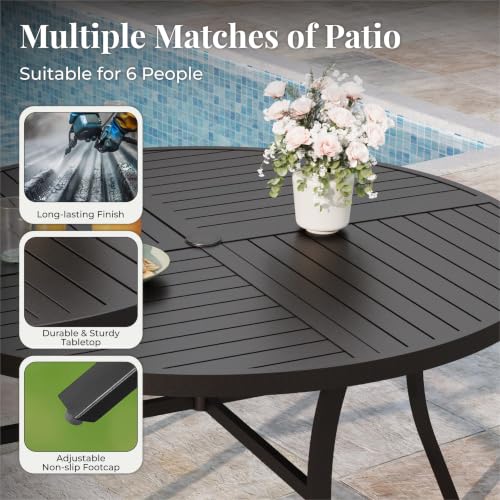 Image of MIXPATIO 7pc Patio Dining Set, 54 inch Round Metal Table, 6 Textilene Chairs