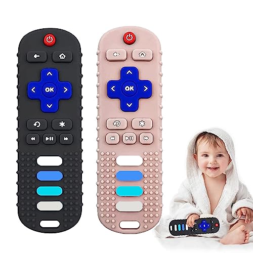 Image of Silicone Baby Teething Toys,TV Remote Teethers for 18 Months Babies, Baby Remote Teething Toys for Boys and Girls BPA Free (Black+Khaki)