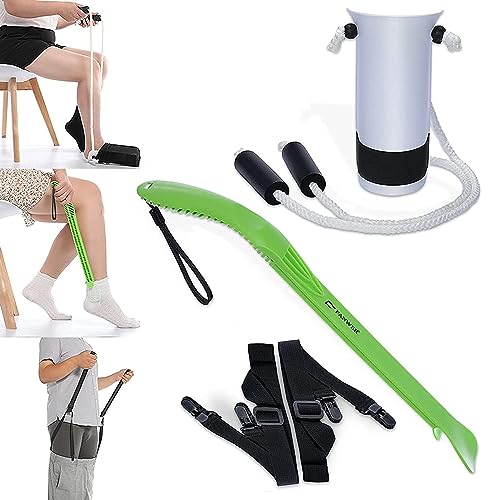 Fanwer Sock aid device for seniors & Shoe Horn – Easy on, Easy Off socks, Hip Replacement Surgery Kit with Pants Assist for Elderly, Senior, Pregnant, Parkinsons aids for Daily life.