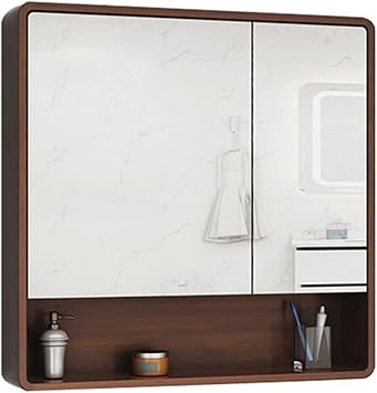 DXYLFFF Bathroom Cabinet, Double Door Wooden Mirror Cabinet, Wall Mounted Storage Over The Toilet, Recessed or Surface Mount Color Walnut, Size 60 * 14 * 80cm