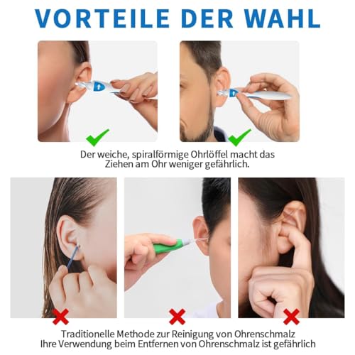 Ohrenschmalz Entferner,Q Grips Ohrenreiniger,Sicheres und Weiches 360 Grad Spirale Silikon Ear Cleaning Kit Mit 16 Sicheres Ersatzköpfen,Verbesserte Version für Erwachsene und Kinder