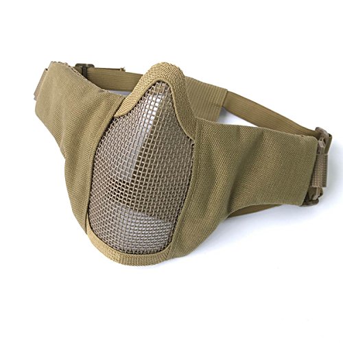 H World EU Airsoft Tactical Equipment Paintball Strike Steel 2-Belts Version Half Face Mask (Tan)