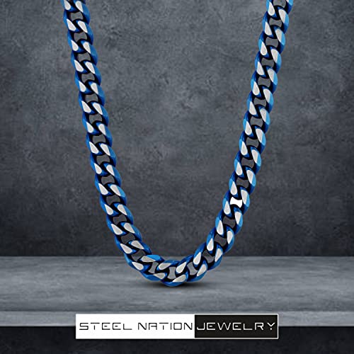 Bracelet maille cubaine acier bleu : le cadeau idéal