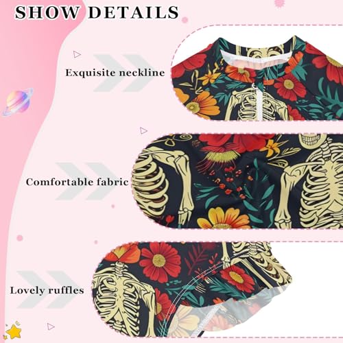 Girls One Piece Swimsuits Long Sleeve Swimsuit Zipper Bathing Suits Skull Skeleton Sugar Flower3