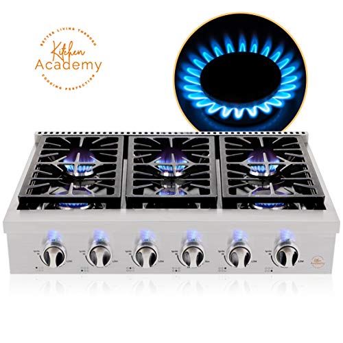 Kitchen Academy 36'' Gas Cooktop, Professional Burners Gas Stove Cooktop with 6 Gas
