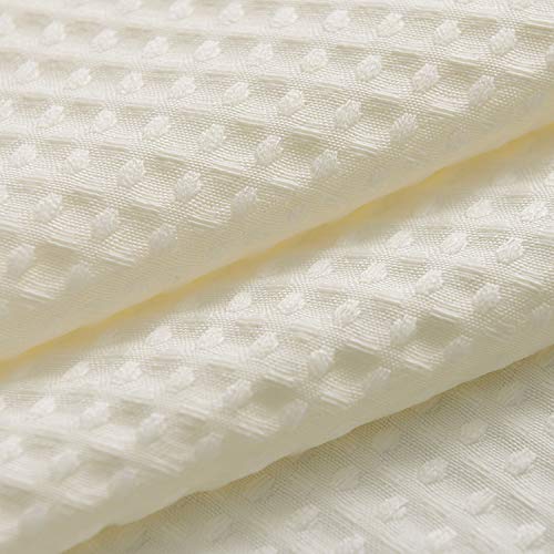 Image of Barossa Design Stall Fabric Shower Curtain Waffle Weave 54 Wide by 78 Long, Hotel Luxury Spa, 230gsm Heavy Duty, Water Repellent, Machine Washable, Spa Cream Pique Pattern Decorative Bathroom Curtain