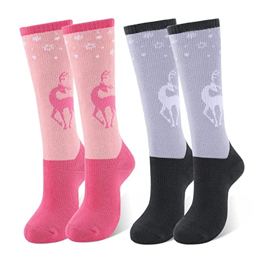 Kids Winter Ski Socks, Warm Socks For Boys Girls Skiing Snowboarding Ages 6-10 Years (S, Gray + Pink) #TOP10