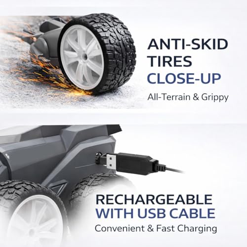 Image of SMART BOY Remote Controled Police Stunt Car Toy, All-Terrain Performance, 360 Rotating Rolling LED Flashing Lights with Police Siren Sound, Anti-Skid Rubber Tires, Grey, C Type Rechargeable 368PO